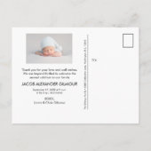 スクリプトモダン男の赤ちゃんの写真に感謝 案内ポストカード (裏面)