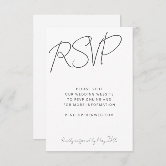 スクリプトモダン白黒の結婚Webサイトのオンライン 出欠カード (正面/裏面)