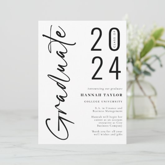 スクリプトモダン白黒2024写真卒業 案内状 (スタンド正面)