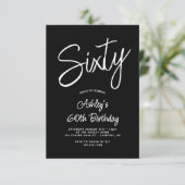 スクリプトモダン白黒60thフォト誕生日 招待状 (スタンド正面)