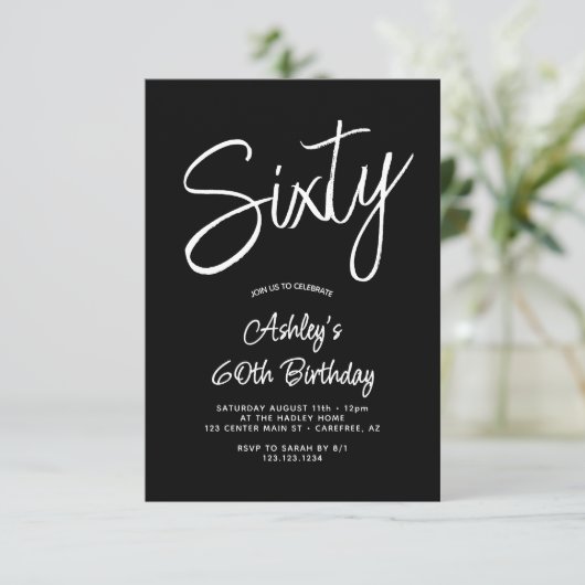 スクリプトモダン白黒60thフォト誕生日 招待状 (スタンド正面)