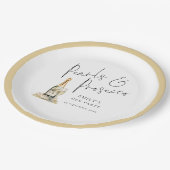 スクリプトモダン真珠とProsecco Henパーティー ペーパープレート (アングル)