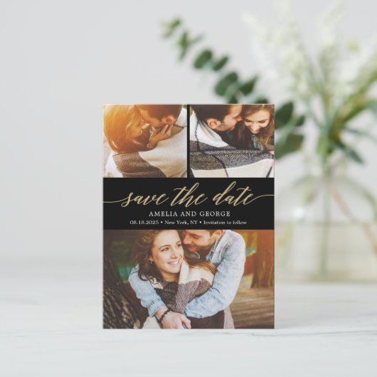 スクリプトモダン編集可能カラー日付の保存 ポストカード (スタンド正面)