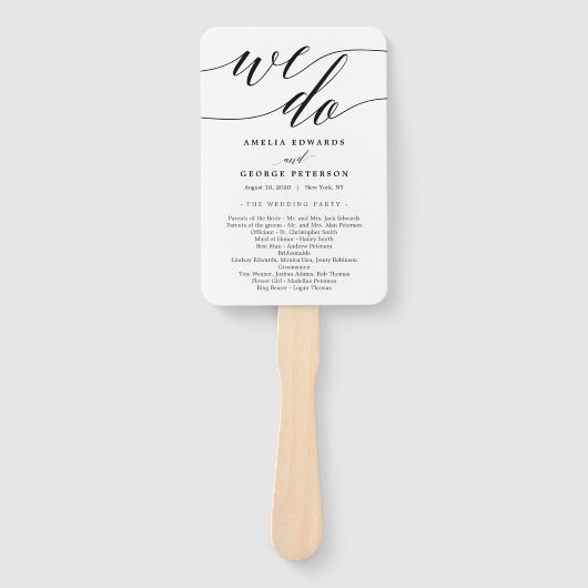 スクリプトモダン編集可能カラー結婚式 プログラム ハンドファン (正面)