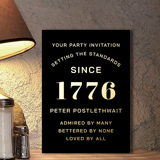 スクリプトモダン誕生日招待状ブラックおよび金ゴールド 箔招待状