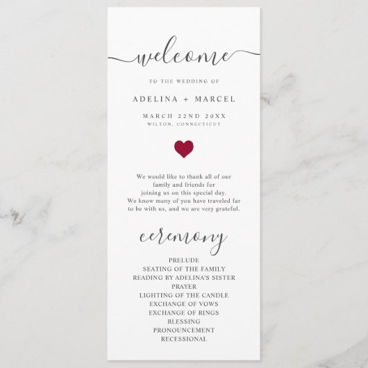 スクリプトモダン赤いハートの開始結婚式 プログラム (正面)