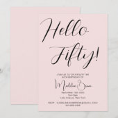 スクリプトモダン赤面ピンク50誕生日 招待状 (正面/裏面)