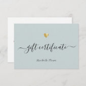 スクリプトモダン金ゴールドハートロゴギフト証明書 (正面/裏面)