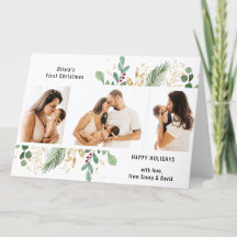 スクリプトモダン金ゴールド緑のベビー初めてのクリスマス