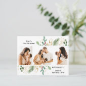 スクリプトモダン金ゴールド緑のベビー初めてのクリスマス シーズンポストカード (スタンド正面)