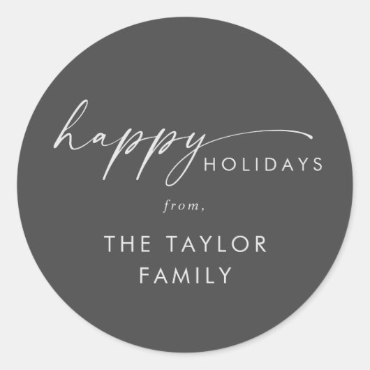 スクリプトモダン |グレーハッピーホリデーズホリデーギフト ラウンドシール (正面)