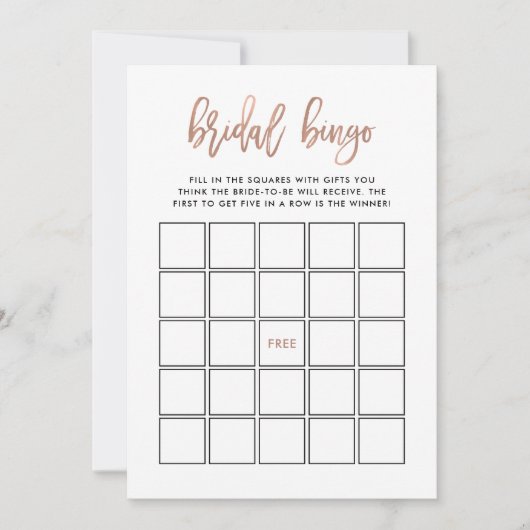 スクリプトモダン |バラ金ゴールドブライダルシャワービンゴゲーム 招待状 (正面)