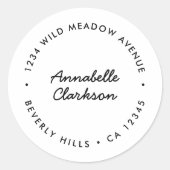 スクリプトモダン |ミニマリスト白色差出人住所 ラウンドシール (正面)