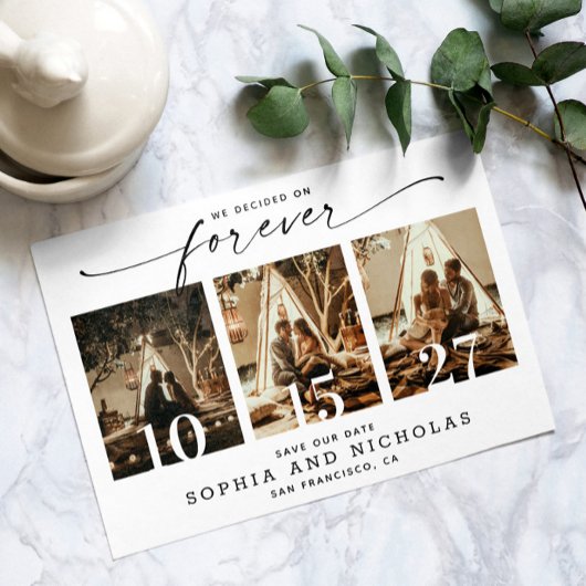 スクリプトモダン | 白黒3フォトコラージュ セーブザデート