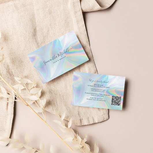 スクリプトモダンQRコードホログラフィック美容師 名刺