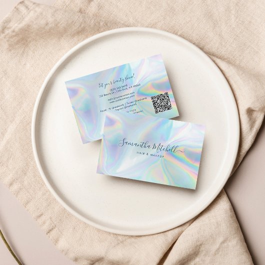 スクリプトモダンQRコードホログラフィック美容師 名刺
