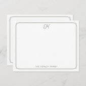 スクリプトモノグラムかわいらしファミリー文房具(緑) ノートカード (正面/裏面)