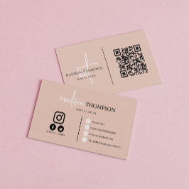 スクリプトモノグラムのタイポグラフィボホベージュQRコード 名刺