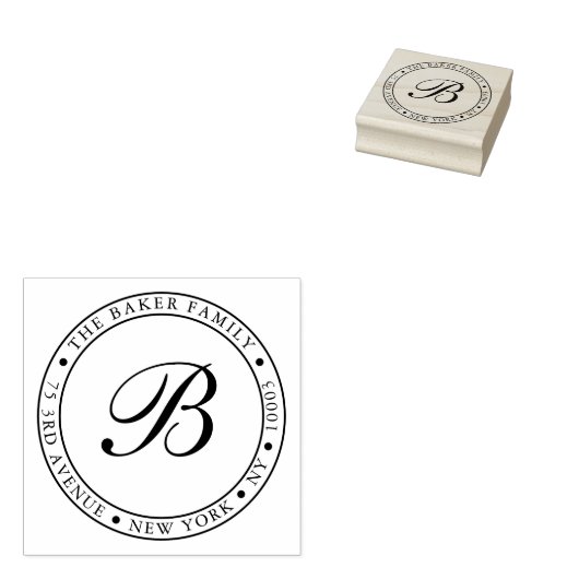 スクリプトモノグラムのフレームラウンド差出人住所 ラバースタンプ (押印)