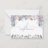 スクリプトモノグラムイニシャル紫フローラ野花 ノートカード (正面)