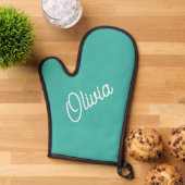 スクリプトモノグラムティール（緑がかった色） 鍋つかみ (トップダウン)