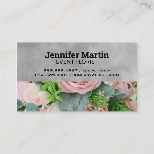 スクリプトモノグラムピンクのバラ花 名刺 (裏面)