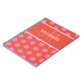 スクリプトモノグラムピンクオレンジ水玉模様 ノートブック (左側)