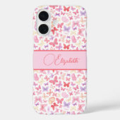 スクリプトモノグラムピンクパープルイエロー蝶 Case-Mate iPhoneケース (裏面)