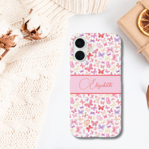 スクリプトモノグラムピンクパープルイエロー蝶 iPhone 16ケース