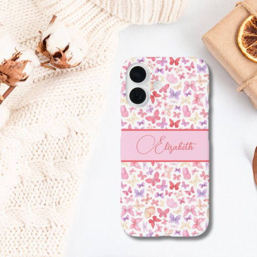 スクリプトモノグラムピンクパープルイエロー蝶 Case-Mate iPhoneケース