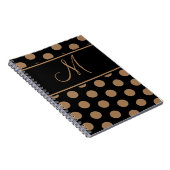 スクリプトモノグラムブラウン水玉模様オン黒 ノートブック (右側)