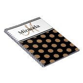 スクリプトモノグラムブラウン水玉模様白黒 ノートブック (右側)