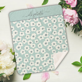 スクリプトモノグラムボホグリーンホワイトグレーフローラ シェルパブランケット