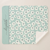 スクリプトモノグラムボホグリーンホワイトグレーフローラ シェルパブランケット (正面(横))