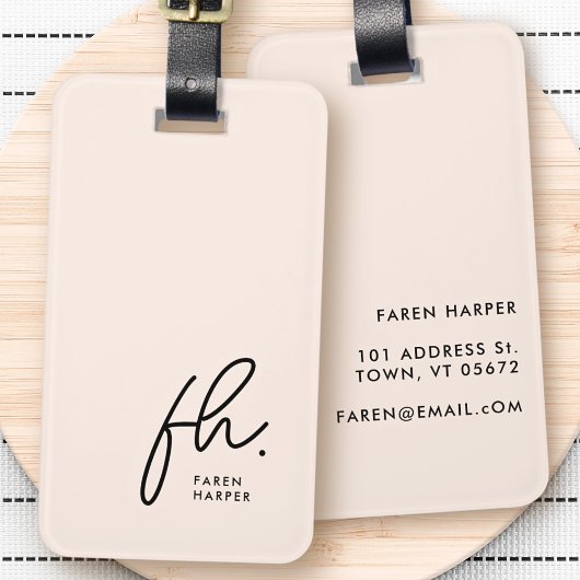 スクリプトモノグラムモダンシンプル赤面エレガントピンク ラゲッジタグ