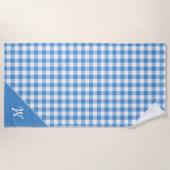 スクリプトモノグラムライトブルーバッファローチェックパターン ビーチタオル (正面)