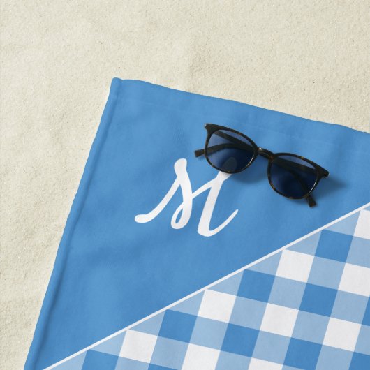 スクリプトモノグラムライトブルーバッファローチェックパターン ビーチタオル (インサイチュ)