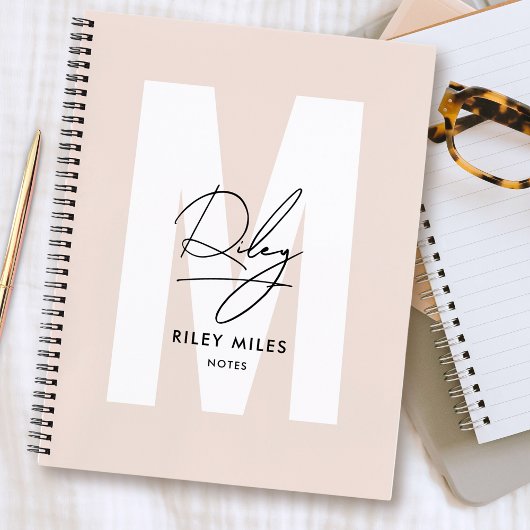 スクリプトモノグラム赤面ピンクモダンシック署名 ノートブック