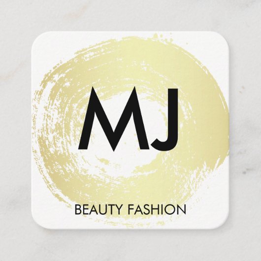 スクリプトモノグラム金ゴールド円形ブラシ スクエア名刺 (正面)