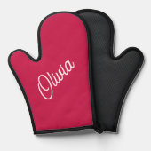 スクリプトモノグラム、さくらんぼピンクの新しい行 鍋つかみ (正面/裏面)