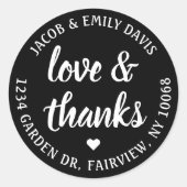 スクリプトラヴ感謝してい&ブラック&ホワイト差出人住所 ラウンドシール (正面)