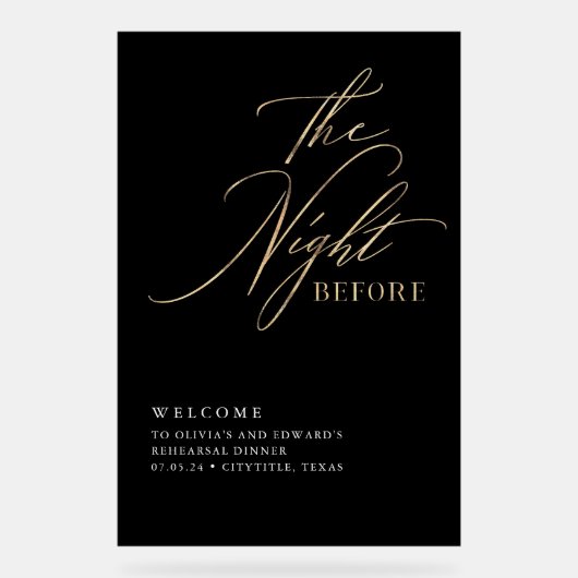 スクリプトリハーサルディナーブラック&金ゴールドへようこそ アクリルサイン (正面)