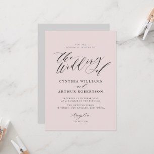 スクリプトレタリンググレーと赤面結婚式招待状 招待状