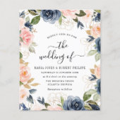 スクリプトレタリングネイビーと赤面結婚式招待状 (正面)