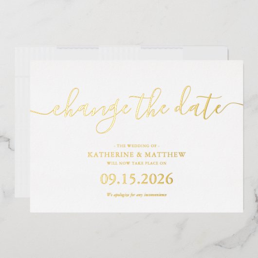 スクリプトレタリング延期された結婚式日付の保存 箔招待状 (封筒)