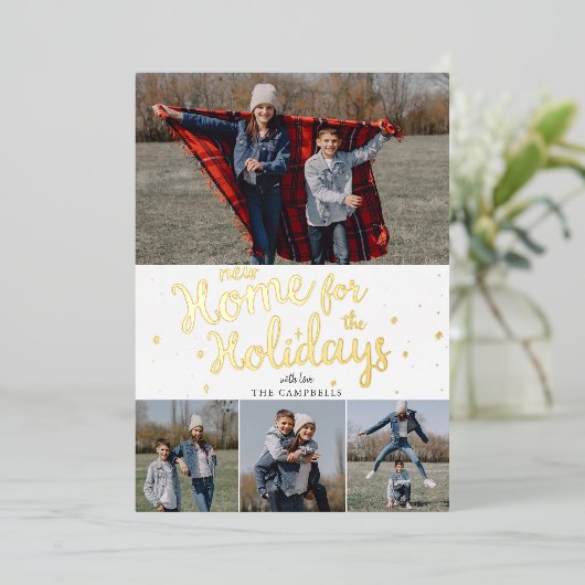 スクリプトレッドプレイド新しいホームfor休日の写真 箔シーズンカード (立ち正面)