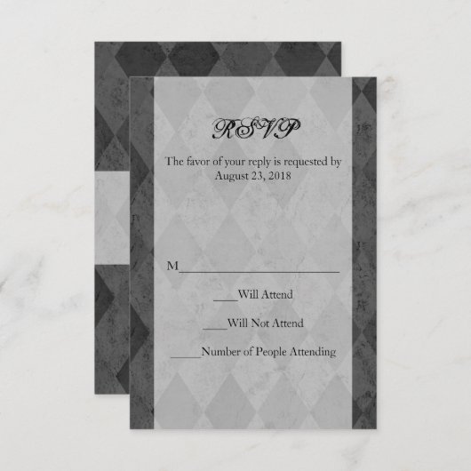 スクリプト付き黒と木炭のハーレキン 出欠カード (正面/裏面)