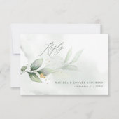 スクリプト優雅な結婚式のユーカリ植物学モダン 出欠カード (正面)