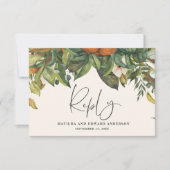 スクリプト優雅な結婚式の柑橘系モダン植物 出欠カード (正面)