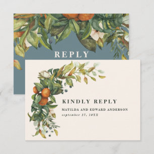 スクリプト優雅な結婚式の柑橘系モダン植物 出欠カード